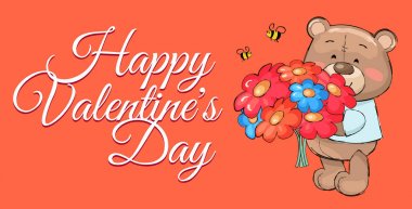 Oyuncak ayı buketi renkli çiçeklerle çizgi film