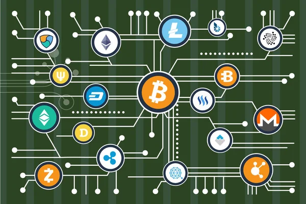 Esquema de minería criptomoneda con iconos de colores — Archivo Imágenes Vectoriales