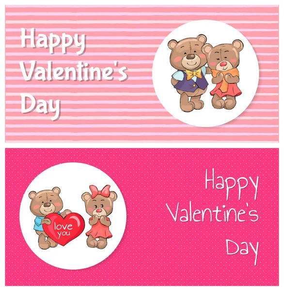 Teddy familie paar Happy Valentines Day Poster — Stockvector