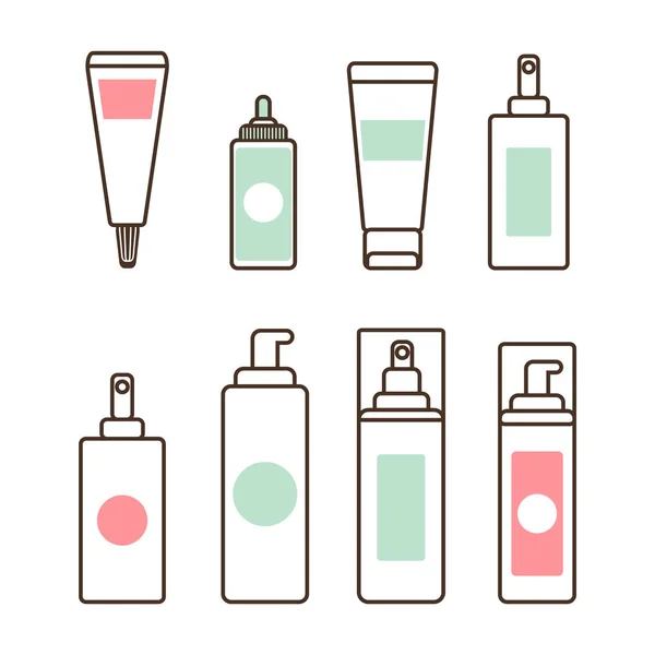 Plastic Tubes and Bottles with Skincare Means Set — Stock Vector