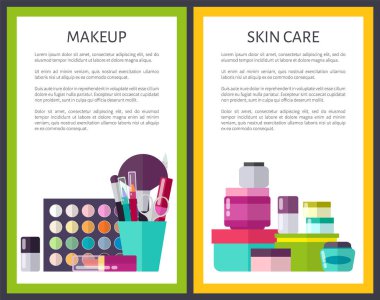 Makyaj ve Cilt Bakımı kartları vektör çizim