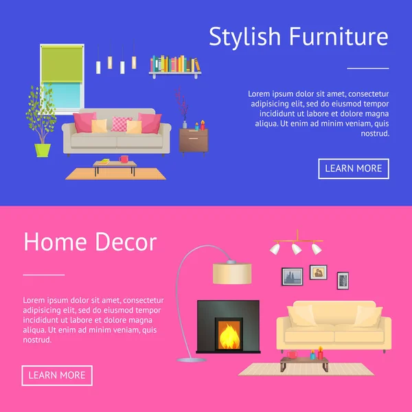 Stijlvolle meubelen Home Decor vectorillustratie — Stockvector