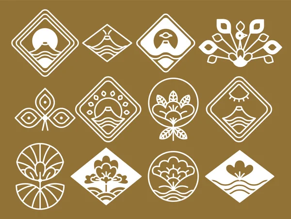 Japonské ikony s přírodními a floristické motivy — Stockový vektor