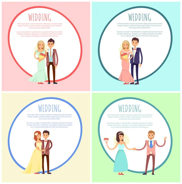 Sposi in abiti da sposa e abiti da festa set — Vettoriale Stock