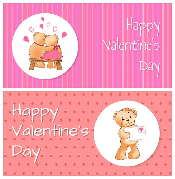 Cartes postales horizontales Saint-Valentin avec ours — Image vectorielle