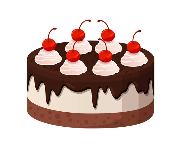 Lekkere taart met pure chocolade en kersen bovenop — Stockvector