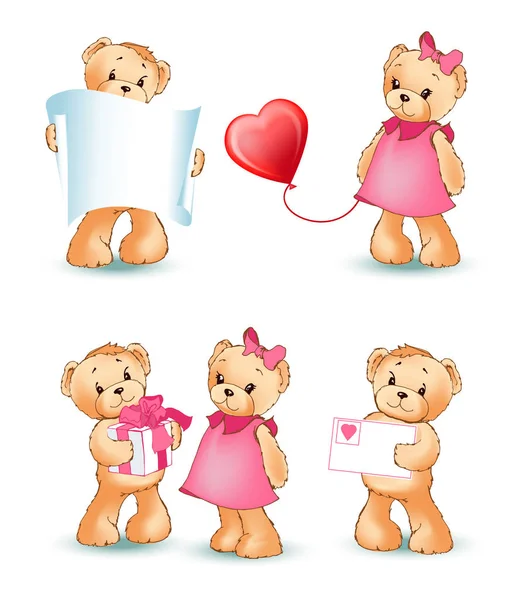 Teddy Bears Collection Love Vector Ilustração —  Vetores de Stock