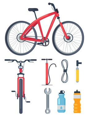 Bisiklet yan ve ön görünüm Metal anahtarı Icons Set