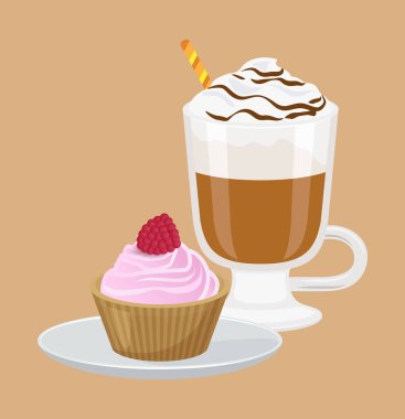 Cupcake ve kapuçino Poster vektör çizim