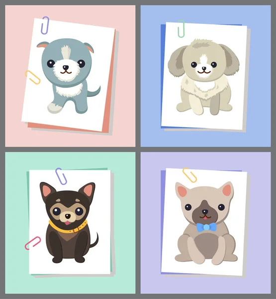 Papéis com imagens de cães Set Vector Ilustração — Vetor de Stock