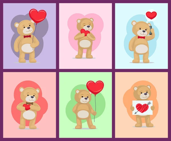 Eu te amo e me Teddy Bears Vector — Vetor de Stock