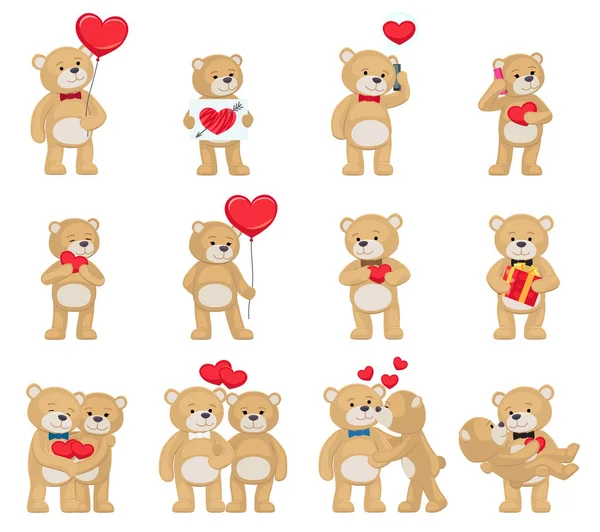 Μαλακό παιχνίδι ζευγάρια αρκουδάκια με καρδιά στην αγάπη — Διανυσματικό Αρχείο
