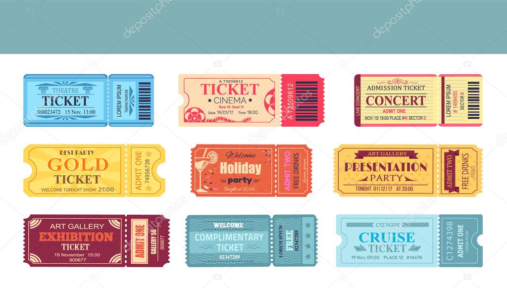 Theatre and Cinema Tickets Set Vector Illustration