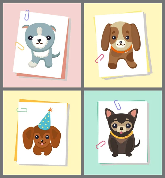 Colección de pegatinas de perros, ilustración vectorial — Vector de stock