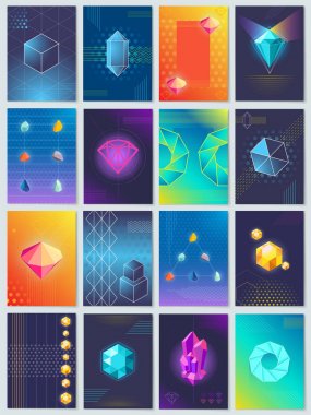 Soyut geometrik şekiller ve parlak kristal Set