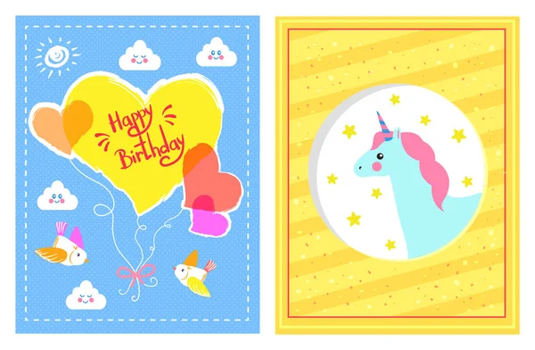 Happy Birthday Festive Posters Vector Illustration — Stock Vector
