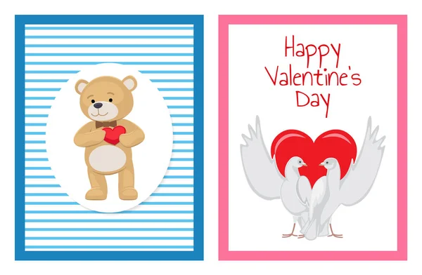 Palomas blancas Parejas con Ilustraciones de Corazón Set — Vector de stock