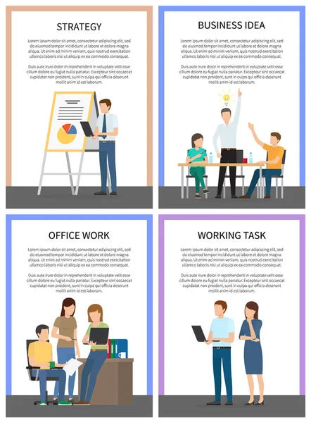 Business Idea Strategy Working Office Task Posters — Stock Vector