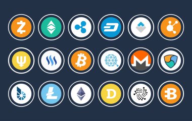 Cryptocurrency simgesi toplama vektör çizim