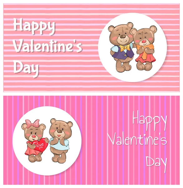 Para plakat Happy Valentines Day Teddy rodziny — Wektor stockowy