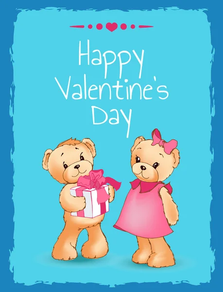 Happy Valentines Day Poster met twee Teddy beren — Stockvector