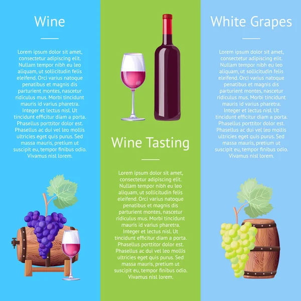 Wein Geschmack weiße Trauben Vektor Illustration Poster — Stockvektor