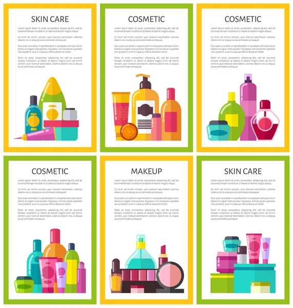 Beaucoup de bannières cosmétiques de couleur de maquillage de soin de peau — Image vectorielle