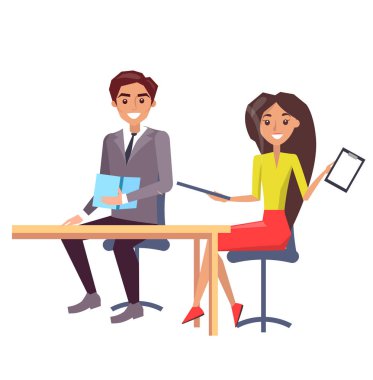 İki sevimli işçi kartvizit vektör çizim