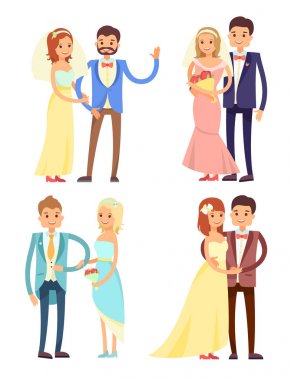 Evli çift ve Hugs Set vektör çizim