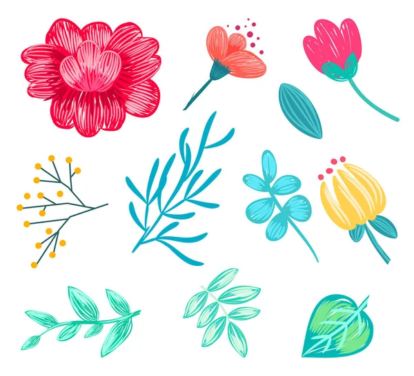 Conjunto de vários ícones florais na ilustração vetorial — Vetor de Stock