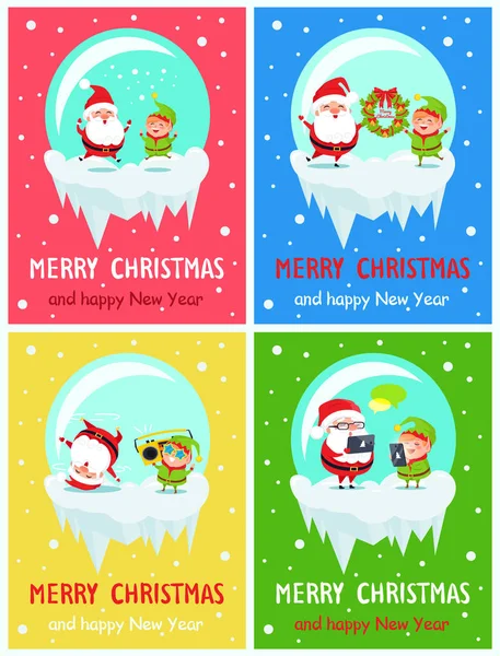 Feliz Navidad y Feliz Año Nuevo tarjetas de felicitación — Archivo Imágenes Vectoriales
