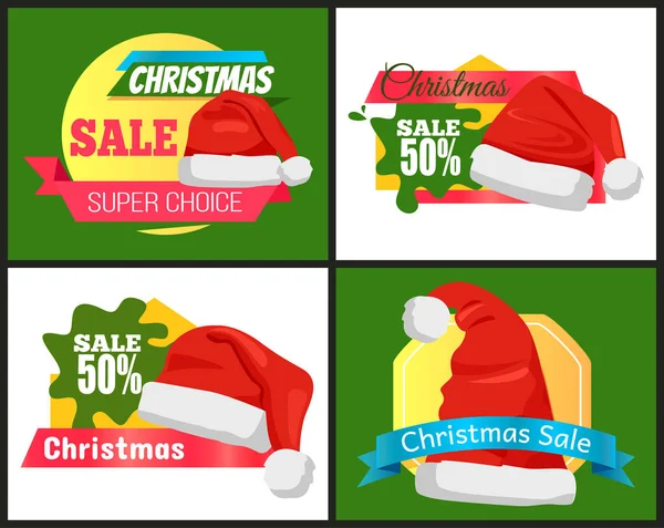 Cuatro tarjetas publicitarias coloridas de la venta de Navidad — Vector de stock
