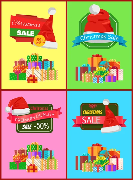 Christmas Sale Promotional Posters Set with Gifts — Stock Vector