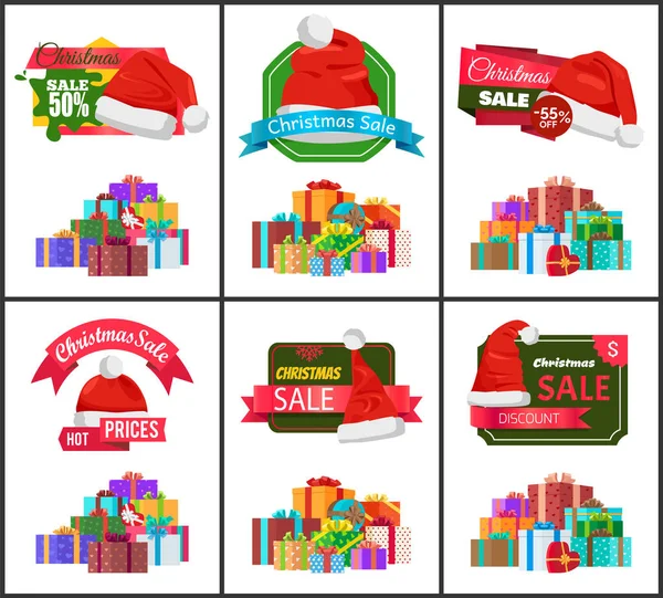 Festive Christmas Sale Announcement Posters Set — Stock Vector