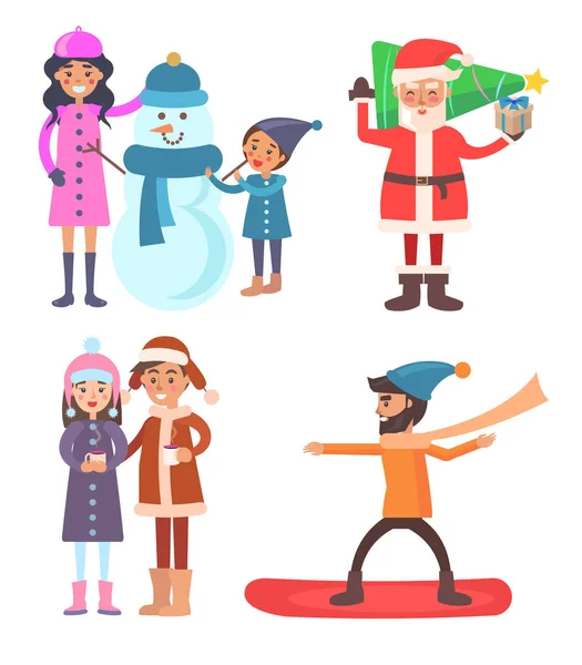 Menschen Symbole Winter Kollektion Vektor Illustration — Stockvektor