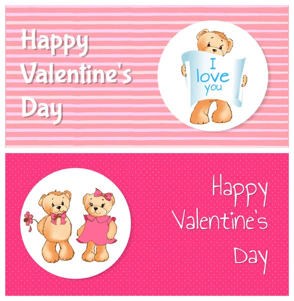 Feliz día de San Valentín Banners Dos osos te amo — Vector de stock