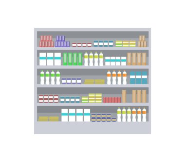 Süpermarket raf ve ürünleri vektör çizim