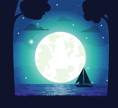 Ay ve yıldız siluet vektör çizim