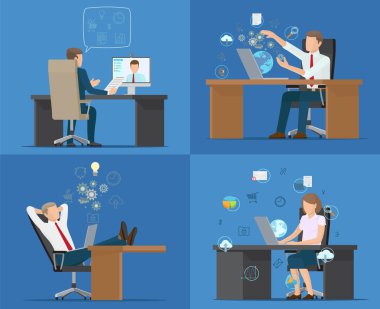 Kartları Office işçi vektör çizim seti