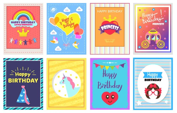 Happy Birthday Princess Set Vector Illustratie — Stockvector