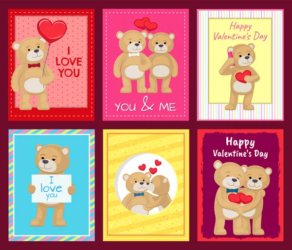 Osos en postales festivas para el día de San Valentín — Vector de stock