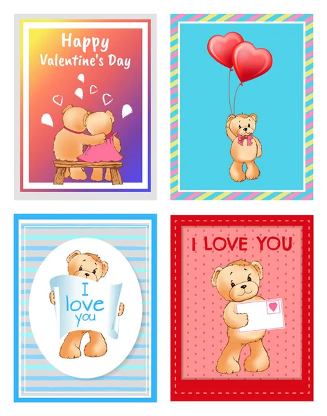 Eu te amo e me Teddy Bears Vector —  Vetores de Stock