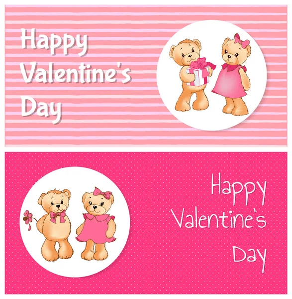 Happy Valentines Day Poster met twee Teddy beren — Stockvector