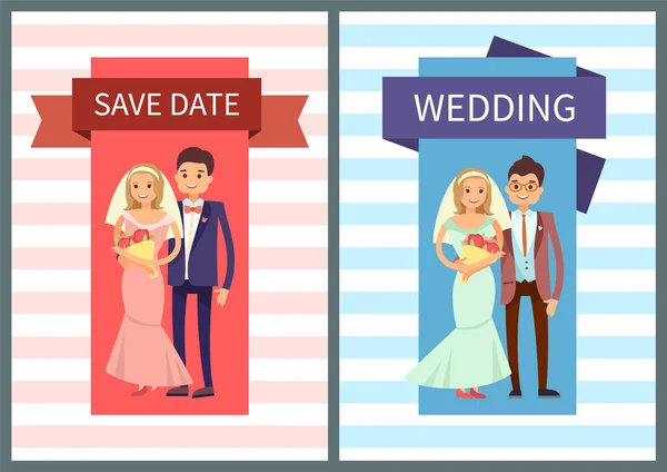 Save Date and Wedding Set Vector Illustration — Stock Vector