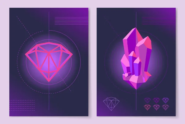Carteles abstractos con forma geométrica y cristal — Vector de stock