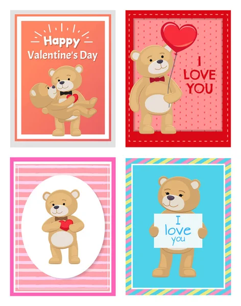 I Love You and Me Teddy Bears Vector — Stock Vector