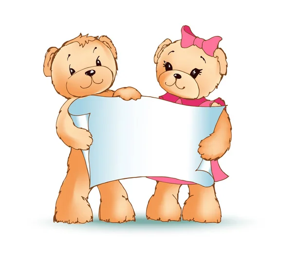 Teddy Bears segurando Placard Vector Ilustração —  Vetores de Stock