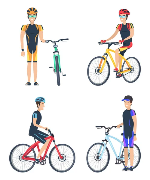 Bicyclist Smiling Poster Set Vector Illustration — Stock Vector