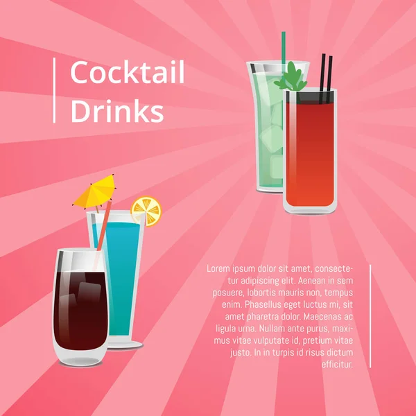 Cocktail Boissons Summer Party Affiche Boissons Texte — Image vectorielle