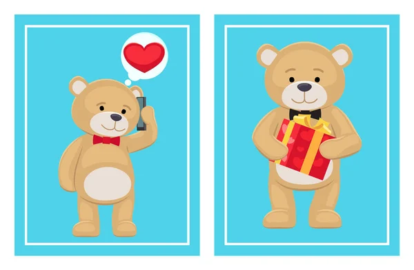 Eu te amo e me Teddy Bears Vector — Vetor de Stock